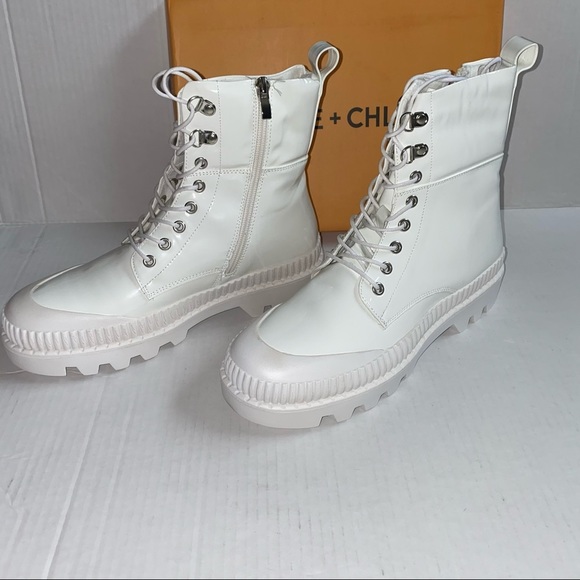 Chase And Chloe Chelsey Lug Sole White Patent Combat Boots - Picture 4 of 12